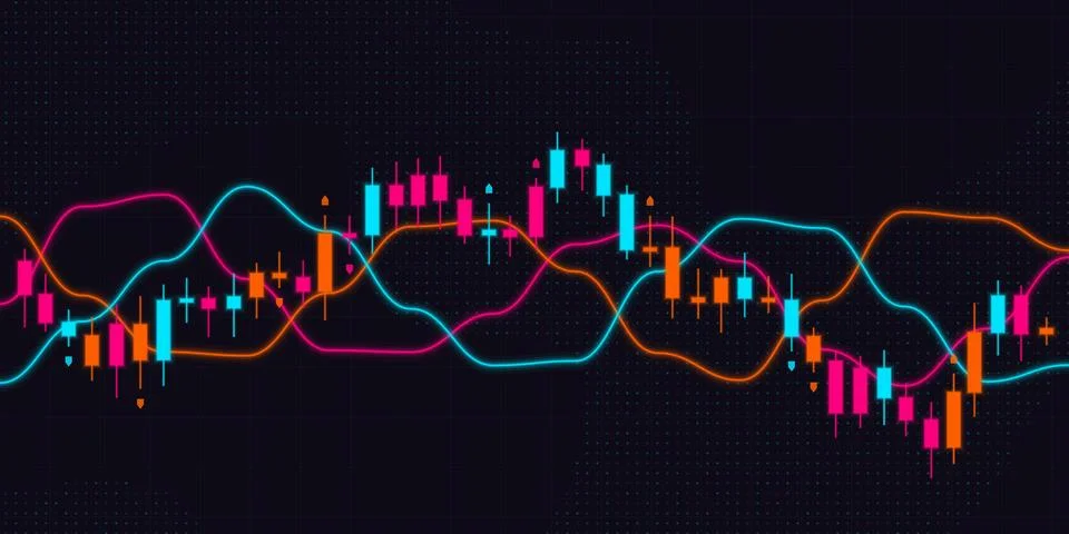Retro Synthwave Crypto Candlestick Chart 80s Neon Trading Stock Illustration