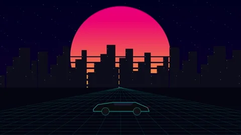 Retro synthwave futuristic car driving animation video Stock Footage 345013929
