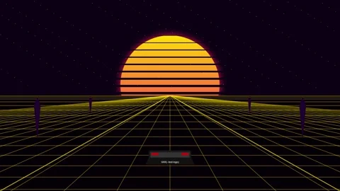 Retro synthwave grid animation with giant sun loop Stock Footage 345014217