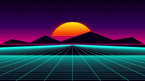 Retro synthwave grid animation with mountains and glowing sun Stock Footage 344809672