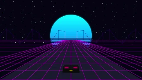 Retro synthwave grid driving animation loop video Stock Footage 345014161