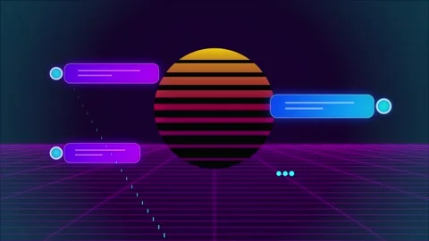 Retro Synthwave Grid with Floating Infographic Elements Stock Footage 347012518