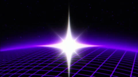 Retro Synthwave grid horizon with glowing purple starburst, background loop Stock Footage 332909695