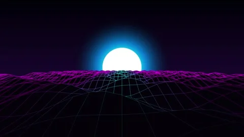 Retro synthwave grid landscape animation with glowing sun Video stock 345694788