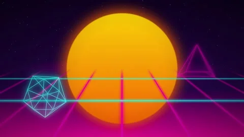 Retro synthwave grid landscape seamless loop Stock Footage 346332223