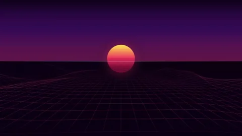 Retro Synthwave Grid Landscape with Sunset Motion Loop Vídeos de archivo 344232830