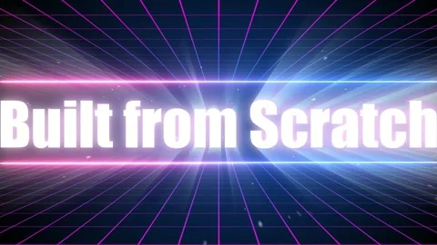 Retro synthwave grid motion background featuring glowing neon text built from Stock Footage 340946249