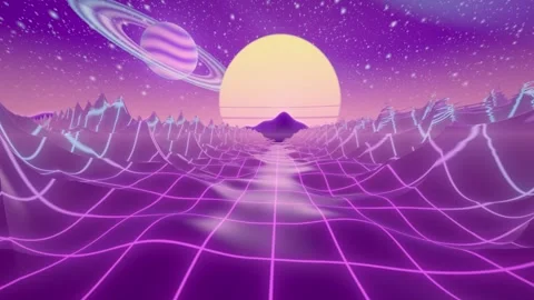 Retro synthwave grid ocean and sunset retro 80s background loop animation Stock Footage 348001482
