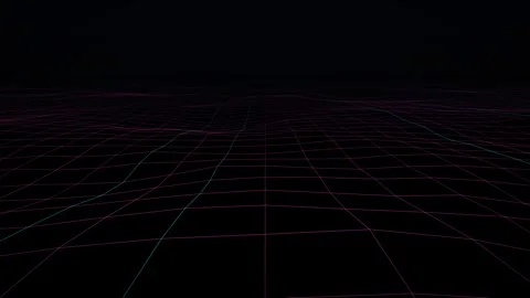 Retro synthwave grid plane waving on black background, neon pink and cyan 스톡 동영상 347356272