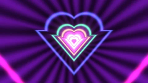 Retro Synthwave Heart Tunnel Background Seamless Loop Stock Footage 342780239