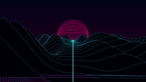 Retro synthwave landscape animation with glowing sun and grid Stock-Footage 345694728