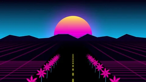Retro synthwave landscape animation loop with sunset 스톡 동영상 346149160