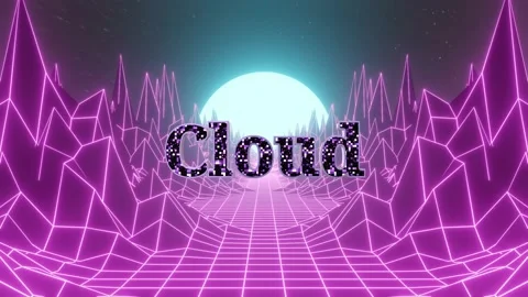 Retro synthwave landscape with glowing grid terrain and large neon sun moving Stock-Footage 343812001