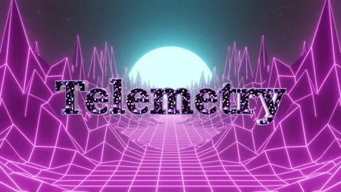 Retro synthwave landscape with glowing neon mountains and a digital sun in a Stock Footage 346218037