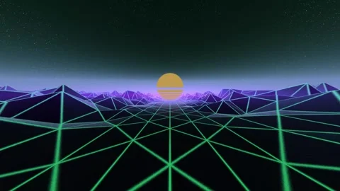 Retro synthwave landscape with glowing sun and wireframe hills a stylized Stock-Footage 336099522