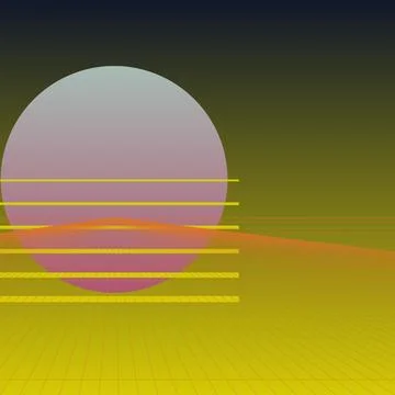 Retro synthwave landscape with glowing sun and perspective grid in 80s futu.. Stock Illustration