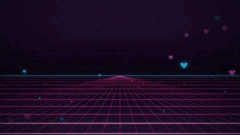 Retro synthwave landscape with hearts Stock Footage 340054935