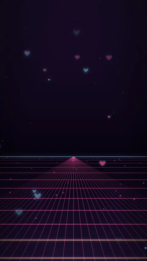 Retro synthwave landscape with hearts Video stock 340054957
