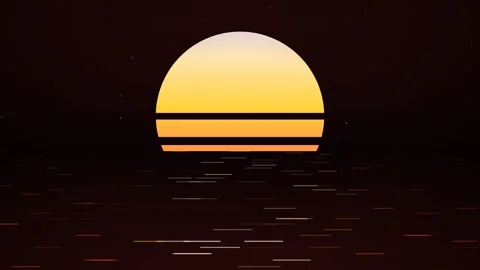 Retro synthwave landscape with ocean Stock Footage 340054972
