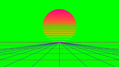 Retro synthwave landscape with a vibrant gradient sun and digital grid Stock Footage 341824598