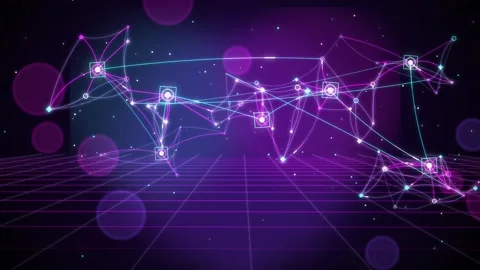 Retro synthwave neon network glow in purple and cyan, abstract video 库存影片 348031583