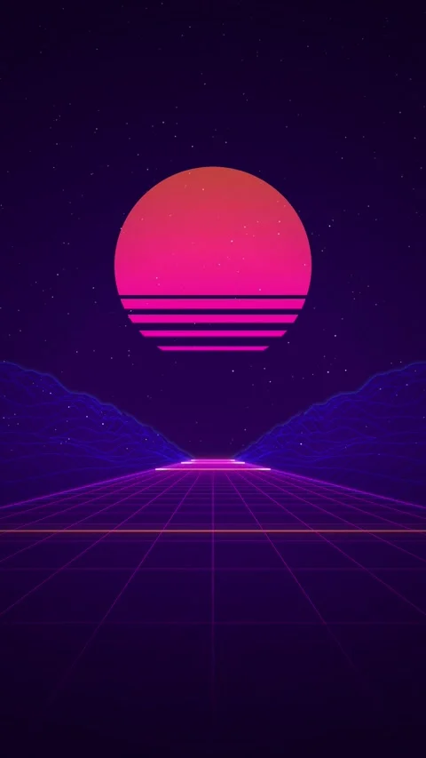 Retro synthwave neon sun grid road seamless loop motion background Stock Footage 346417303