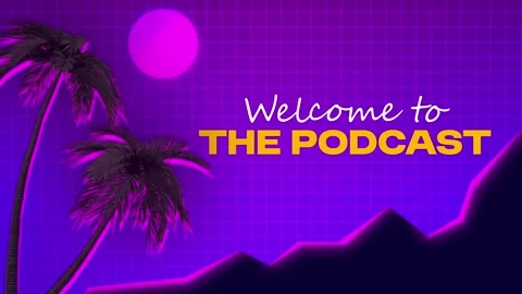 Retro Synthwave Podcast Intro with Palm Trees and Neon Grid Stock Footage 336254747