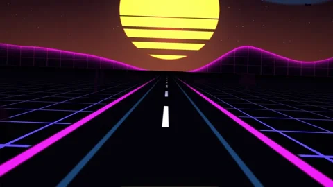 Retro Synthwave Road Drive Neon Sunset Seamless Loop 4K Stock Footage 340255418