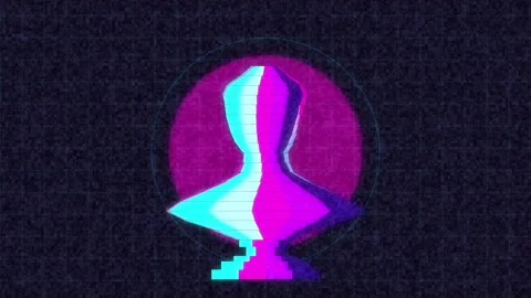 Retro synthwave sculpture glitch loop featuring neon pixel statue Stock Footage 346740479