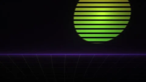 Retro Synthwave Style Animated Sun Moving Across a Dark Digital Horizon. Stock Footage 340526515