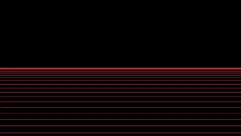 Retro Synthwave Style Digital Landscape with Red Horizontal Neon Lines Pers.. Stock Illustration