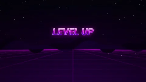 Retro Synthwave Style Level Up Neon Text Animation Stock Footage 347113651