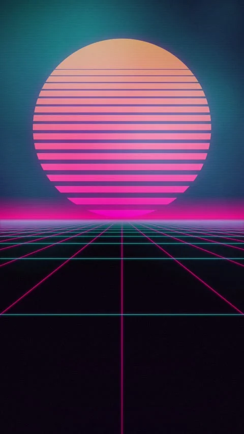 Retro synthwave sun 1980s neon grid seamless loop motion background Stock Footage 346417274