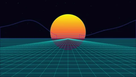 Retro synthwave sun and grid animation video loop Video stock 344607722