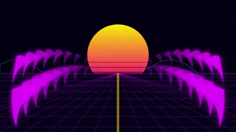 Retro synthwave sun and palm tree motion background 4K Video stock 345013619