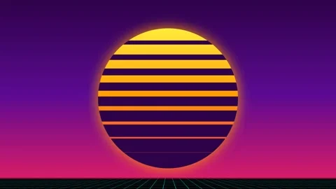 Retro synthwave sun glowing against a vibrant purple and pink gradient sky Video stock 335117720