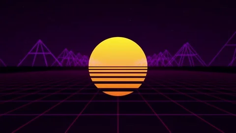 Retro synthwave sun grid flying forward seamless loop motion Stock Footage 346332192