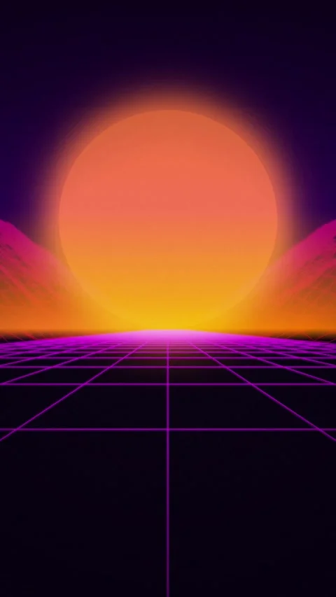 Retro synthwave sun grid horizon seamless loop motion background Stock Footage 346417325