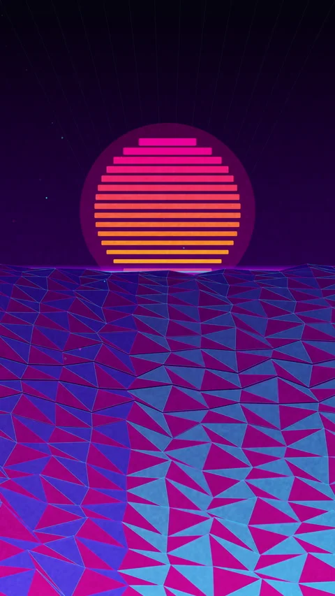 Retro synthwave sun loop animation with neon landscape and digital grid Vidéo 346740521