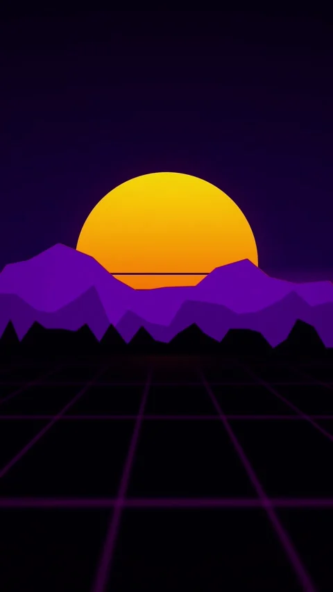Retro synthwave sun low poly mountains seamless loop vertical Stock Footage 346417349