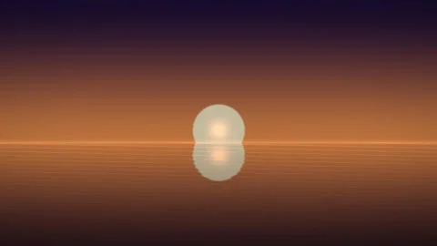 Retro synthwave sunset with glowing sun over ocean water seamless loop animation Video stock 347077166