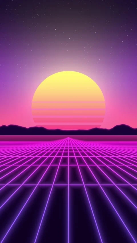 Retro synthwave sunset over a neon grid, vertical 스톡 동영상 347601473