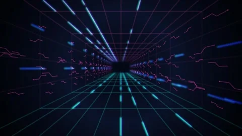 Retro synthwave tunnel wireframe grid seamless loop background Stock Footage 346332180