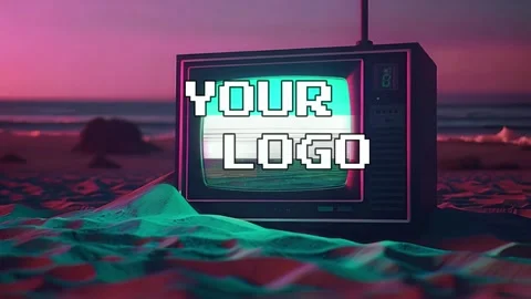 Retro Synthwave TV on Beach Logo Mockup Background Stock Footage 334364322