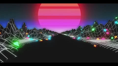 Retro synthwave wireframe landscape loop 4k 30fps Stock Footage 335022582