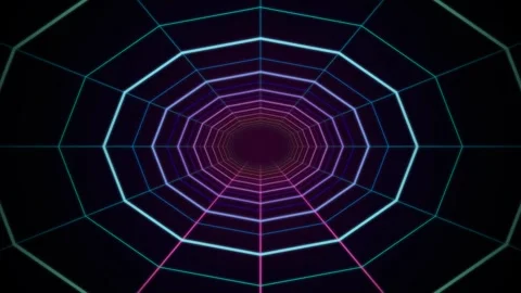 Retro synthwave wireframe tunnel seamless loop background Stock Footage 340543559