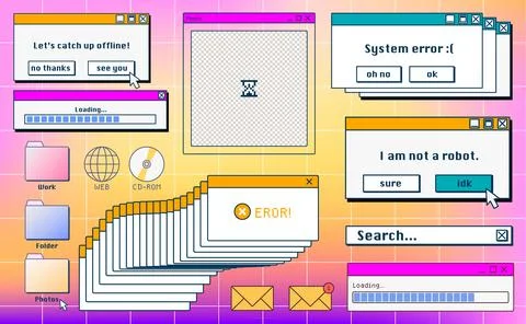 Retro system error message and old icons 스톡 일러스트