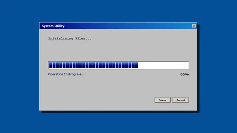 Retro system utility window with blue loading progress bar. 4K Stock Footage 346738898