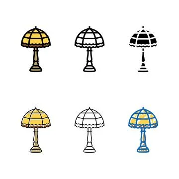 Retro table lamp set color icon vector Stock Illustration