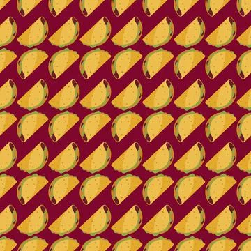 Retro Taco Seamless Pattern, Mexican Fast Food Vector Repeating Background,.. Illustration
